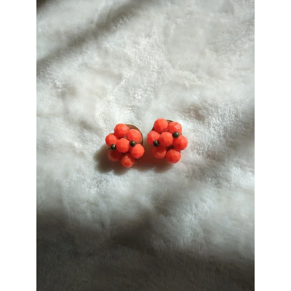 Vintage Plastic Clip On Berry Earrings